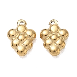 Real 18K Gold Plated 304 Stainless Steel Pendants, Grape Charms, Ion Plating(IP), Real 18K Gold Plated, 15x11x5mm, Hole: 1.4mm