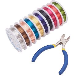 Mixed Color DIY Craft Tool, Copper Jewelry Wire and Iron Side-Cutting Pliers, Mixed Color, 10.6x9.7x1cm