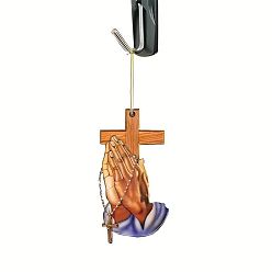 Шоколадный Акриловые подвесные украшения, крест и молитвенная рука, цвет шоколада, 80x42 мм