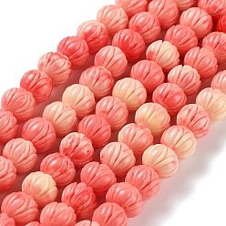 Salmon Synthetic Coral Beads, Dyed, Flower, Salmon, 9.5x8.5mm, Hole: 1.5mm, about 43pcs/strand, 13.50''(34.3cm)