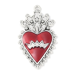 Античное Серебро Стойки обшивки сплава эмали подвески, без кадмия, без никеля и без свинца, сердце прелести, античное серебро, 40x23x3.5 мм, отверстие : 1.6 мм