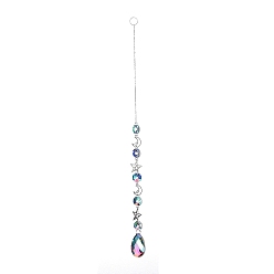 Прозрачный АВ Ab цветное покрытие кристалл каплевидный большой кулон украшения, подвесные ловцы солнца, с железной фурнитурой и подвесками из сплава, Луна и звезды, ясно AB, 365 мм, Кулон : 205x25x10 мм