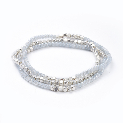 Белый Дым Наборы браслетов из гальванического стекла, 3strand / комплект, с кубиками из латуни, серебряный цвет гальваническим, серый, 2-1/8 дюйм (5.5 см)