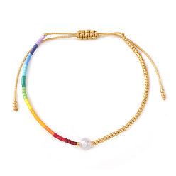 Самородки Браслеты из бисера и стеклянных бусин в стиле бохо для женщин, с натуральной жемчужиной, самородки, внутренний диаметр: 11 дюйм (28 см)