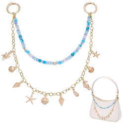 Золотой Подвеска в виде морских животных из сплава, стеклянная и синтетическая бирюза, двухслойные латунные бусины, декоративные цепочки для сумок, с пружинными кольцами ворот, глубокое синее небо, золотые, 310 мм