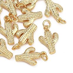 Real 18K Gold Plated SHEGRACE Brass Pendants, Cactus Charms, Cadmium Free & Nickel Free & Lead Free, Real 18K Gold Plated, 14x9.5x3mm, Hole: 2mm