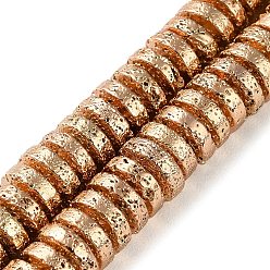 Светло-Золотое Покрытие Гальванические бусины из натуральной лавы, диск, Heishi бусы, свет позолоченные, 8~8.5x3 мм, отверстие : 1.8 мм, около 127 шт / нитка, 15.94'' (40.5 см)