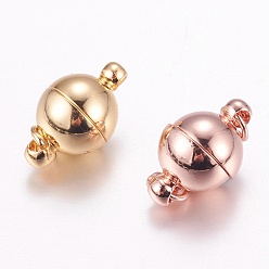 Mixed Color Brass Magnetic Clasps with Loops, Long-Lasting Plated, Round, Mixed Color, 13.5x8mm, Hole: 3mm