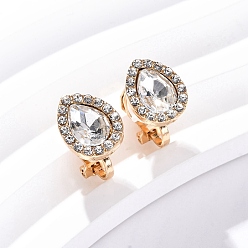 Teardrop Клипсы из сплава силикона, со стеклянными стразами, золотые, слеза, 13.5x9.5x15 мм