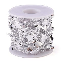 Серебро Гирлянда из бисера со звездами и шаром, бейка из пластика с бусинами из искусственного жемчуга, для украшения свадебных принадлежностей, с катушкой, серебряные, звезды: 14x12x4.5 mm, круглый : 3 мм, около 10 м / рулон