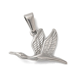 Stainless Steel Color Non-Tarnish 304 Stainless Steel Pendants, Bird Charm, Stainless Steel Color, 15x24.5x3.5mm, Hole: 6x3mm