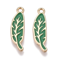 Зеленый Стойки обшивки сплава эмали подвески, золотые, очарование листа, зелёные, 21.5x6x1.5 мм, отверстие : 1.6 мм