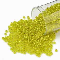 (32F) Matte Silver Lined Lemon TOHO 11/0 Round Beads, Japanese Seed Beads, (32F) Matte Silver Lined Lemon, 2.2mm, Hole: 0.8mm, about 1110pcs/bottle, 10g/bottle