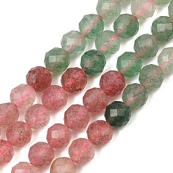 Strawberry Quartz Natural Red and Green Strawberry Quartz Beads Strands, Faceted, Round, 6mm, Hole: 0.9mm, about 69pcs/strand, 15.43''(39.2cm)