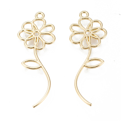 Golden Alloy Pendants, Cadmium Free & Lead Free, Flower, Golden, 45x16x1.2mm, Hole: 1.8mm