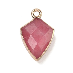 Халцедон Подвески из окрашенного натурального розового халцедона, латунные щиты-талисманы, граненые, золотые, 19.5x12.5x6~6.5 мм, отверстие : 1.8 мм