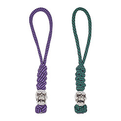 (52) Непрозрачная лаванда 2 шт. 2 цвета, подвески из нейлонового парашютного шнура ручной работы для мужчин, с бусинами из сплава черепов для ножей, аксессуаров EDC, разноцветные, 132x13x17.5 мм, 1 шт / цвет