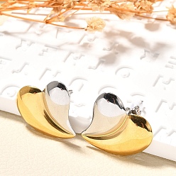 Сердце 304 двухцветные серьги-гвоздики из нержавеющей стали, золотые и нержавеющая сталь цвет, сердце, 20x22.5 мм