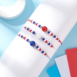 (52) Непрозрачная лаванда 3шт 3 цвета день независимости стеклянные бусины плетеные браслеты из бисера, с бусиной из натурального желтого нефрита и круглыми латунными бусинами-разделителями, разноцветные, внутренний диаметр: 1/2~3-1/8 дюйм (1.4~8 см), 1 шт / цвет