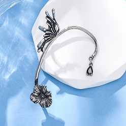 Античное Серебро 316 серьги-манжеты из хирургической нержавеющей стали с черным кубическим цирконием, крыло с цветком, право, античное серебро, 56x37x19 мм