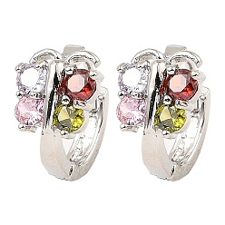 Platinum Brass Micro Pave Cubic Zirconia Hoop Earrings, Butterfly, Platinum, 12.5x8.5x14.5mm