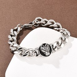 Античный Серебристый & Цвет Нержавеющей Стали 304 из нержавеющей стали ссылка браслеты, кубинские браслеты с цепочкой ссылок, гепард, старинное серебро и цвет нержавеющей стали, 8-1/4 дюйм (21 см)