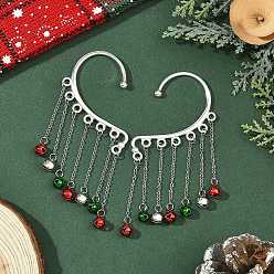 Разноцветный Рождественские серьги-манжеты из сплава, латунный колокольчик и 304 цепочки из нержавеющей стали с кисточками, альпинистские серьги с запахом для женщин, серебряные, красочный, 98x34 мм