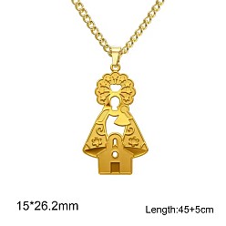 Golden 304 Stainless Steel Hollow Religion Virgin Pendant Necklaces, Golden, 17.72 inch(45cm), pendant: 15x26.2mm