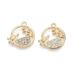 Золотой Подвески из сплава и страз, плоские круглые с черепахой, золотые, 21x20x2 мм, отверстие : 1.6 мм