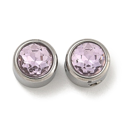 Темный Лосось 304 нержавеющая сталь с 9 стеклянными бусинами-стразами, плоско-круглые, платина, темный лосось, 8x6.5 мм, отверстие : 1.8 мм