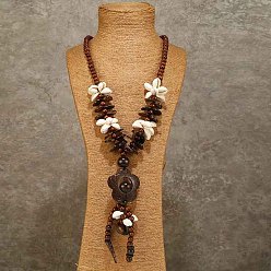 Кокосово-Коричневый Ожерелья в стиле бохо с подвеской в виде цветка из натурального кокоса и ракушек для женщин, кокосового коричневый, 30.71 дюйм (78 см)