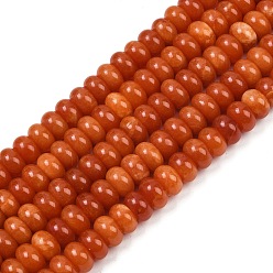 Седло Коричневый Окрашенные природные белый нефрит бисер пряди, рондель, седло коричневый, 10x6 мм, отверстие : 1.2 мм, около 63 шт / нитка, 14.88'' (37.8 см)