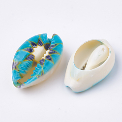 Разноцветный Печатные бусы из ракушек, нет отверстий / незавершенного, красочный, 20~25x14~16x5~7 мм