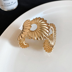 Golden Iron Textured Flower Wide Open Cuff Bangles for Women, Golden, Inner Diameter: 2.36 inch(6cm)