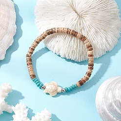 Tortoise Натуральный кокос с синтетическими бирюзовыми бусинами эластичные браслеты для мужчин и женщин, черепаха, внутренний диаметр: 2 дюйм (5 см), Черепаха: 14x17x7 мм