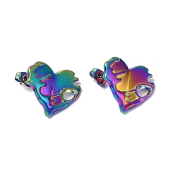 Rainbow Color Ion Plating(IP) 304 Stainless Steel Heart Stud Earrings for Women, Rainbow Color, 20x19mm, Pin: 0.7mm