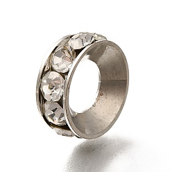 Серебро Латунные бусины разделители для поставки стразов, без кадмия и без свинца, долговечный, стойки покрытие, кольцо, серебряные, 15x5.5 мм, отверстие : 7 мм