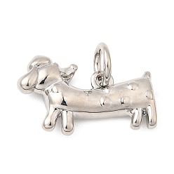 Собака Латунные подвески, долговечный, без свинца и без кадмия, стойки покрытие, с целью перехода в кольце, платина, собака, 9.5x15.5x3 мм, отверстие : 3 мм
