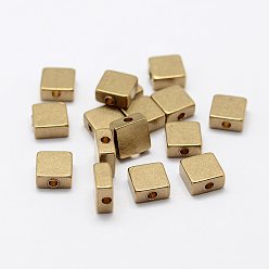 Roh (nicht überzogen) Messing Perlen, Nickel frei, Viereck, roh (nicht überzogen), 6x6x3 mm, Bohrung: 1.5 mm
