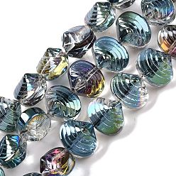 Средний Бирюзовый Стеклянные бусины с гальваническим покрытием , формы раковины, средне бирюзовый, 8x9.5x7.5 мм, отверстие : 0.9 мм, около 80~84 шт / нитка, 25.20~26.88'' (64~67.2 см)