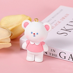 Pink Большие подвески из непрозрачной смолы, с золотыми тонами железных петель, медведь, розовые, 56x38 мм