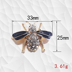 Golden Alloy Rhinestone Bees Bag Decorative Clasps, with Enamel, Golden, 2.5x3.3cm