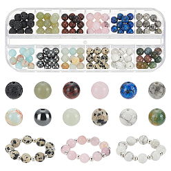 Смешанные камни 120шт 12 стили наборы бусин из натуральных и синтетических драгоценных камней, круглые, смешанные окрашенные и неокрашенные, 6~6.5 мм, отверстие : 0.5~1.8 мм, 10 шт / стиль