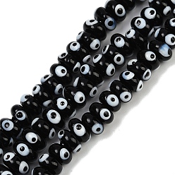 Черный Ручной сглаза бусины бисер нитей, рондель, чёрные, 8~9x4 мм, отверстие : 1.4 мм, около 40 шт / нитка, 6.38'' (16.2 см)