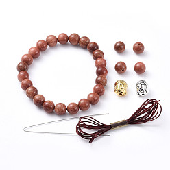 Goldstone Stretch-Armbänder, mit synthetischen Aventurin Perlen, Buddha-Kopf-Legierungsperlen und elastischer Faserdraht, 2 Zoll (5 cm)