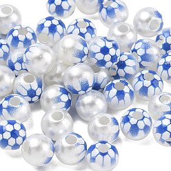 Dark Blue Sports Printed ABS Plastic Beads, Football, Dark Blue, 7x7.5mm, Hole: 2.5mm, 2173pcs/500g