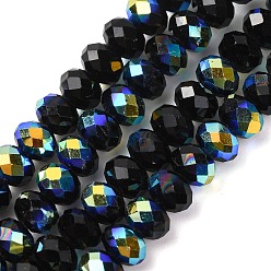 Черный Гальванизируйте прозрачное стекло бисер нитей, рондель, с покрытием AB цвета, с половиным покрытием, граненые, чёрные, 6x4 мм, отверстие : 1 мм, около 98~100 шт / нитка, 16.93~18.39'' (43~46.7 см)