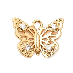 Настоящее золото 18K Латунные микропаве прозрачные подвески с фианитом, очарование бабочки, без никеля , реальный 18 k позолоченный, 11.5x15x3.5 мм, отверстие : 1.6 мм