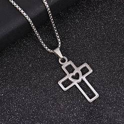 Cross 201 подвесные из нержавеющей стали ожерелья, цвет нержавеющей стали, не тускнеет, крестик, 23.70 дюйм (60.2 см), Кулон : 49.5x31.5 мм