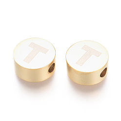 Letter T 304 из нержавеющей стали бусы, плоские круглые с буквы, letter.t, 10x4.5 мм, отверстие : 2 мм